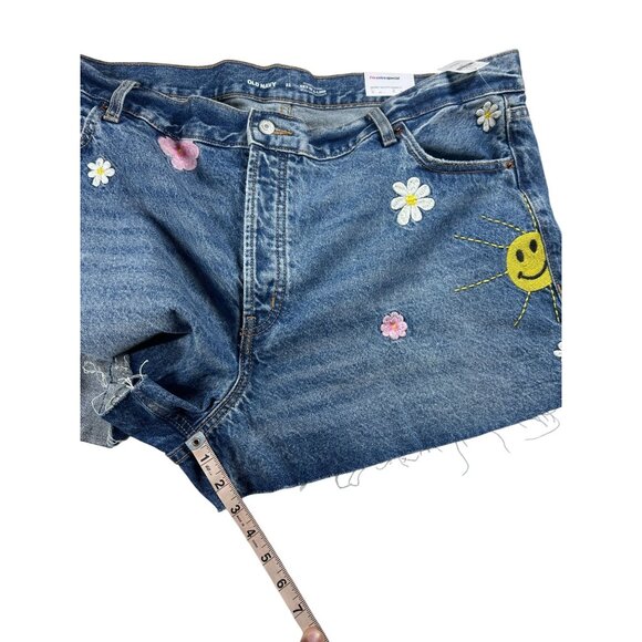 Old Navy Sky-Hi A-Line Denim Shorts Women's Size‎ 22 Floral Embroidery NEW - Picture 7 of 13